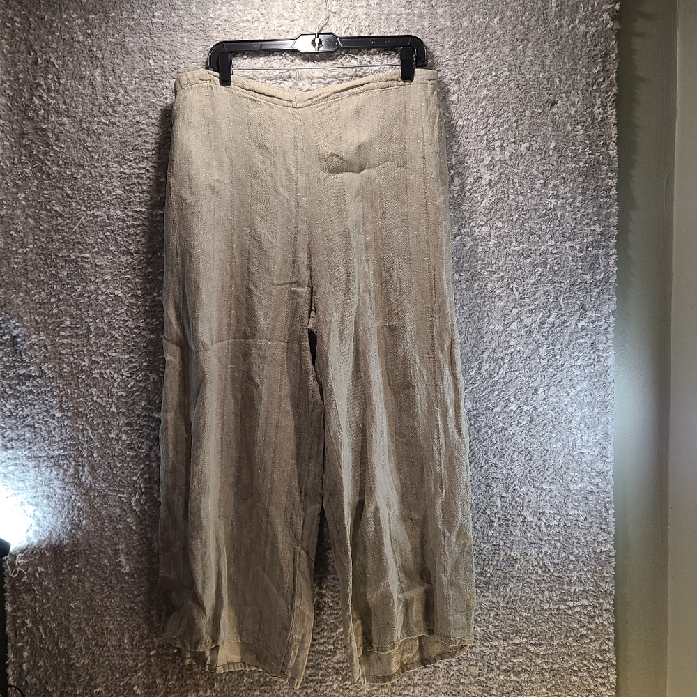Flax Women's Size Medium Linen Crop Wide Leg Pants Tan Brown Lagenlook 34W